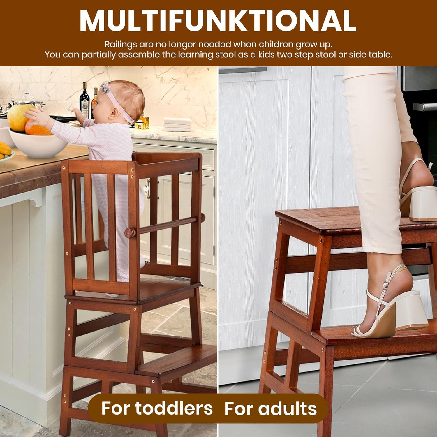 COSYLAND Kids Kitchen Step Stool – Safe & Stable Bamboo Tower