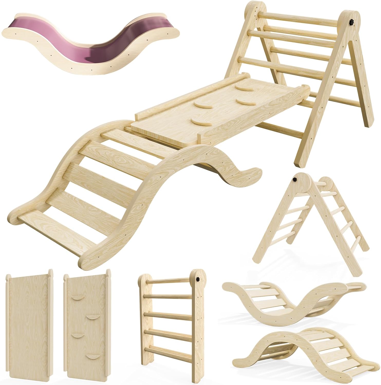 Montessori-Inspired Pikler Climber – Natural Wood, 5-in-1 Set