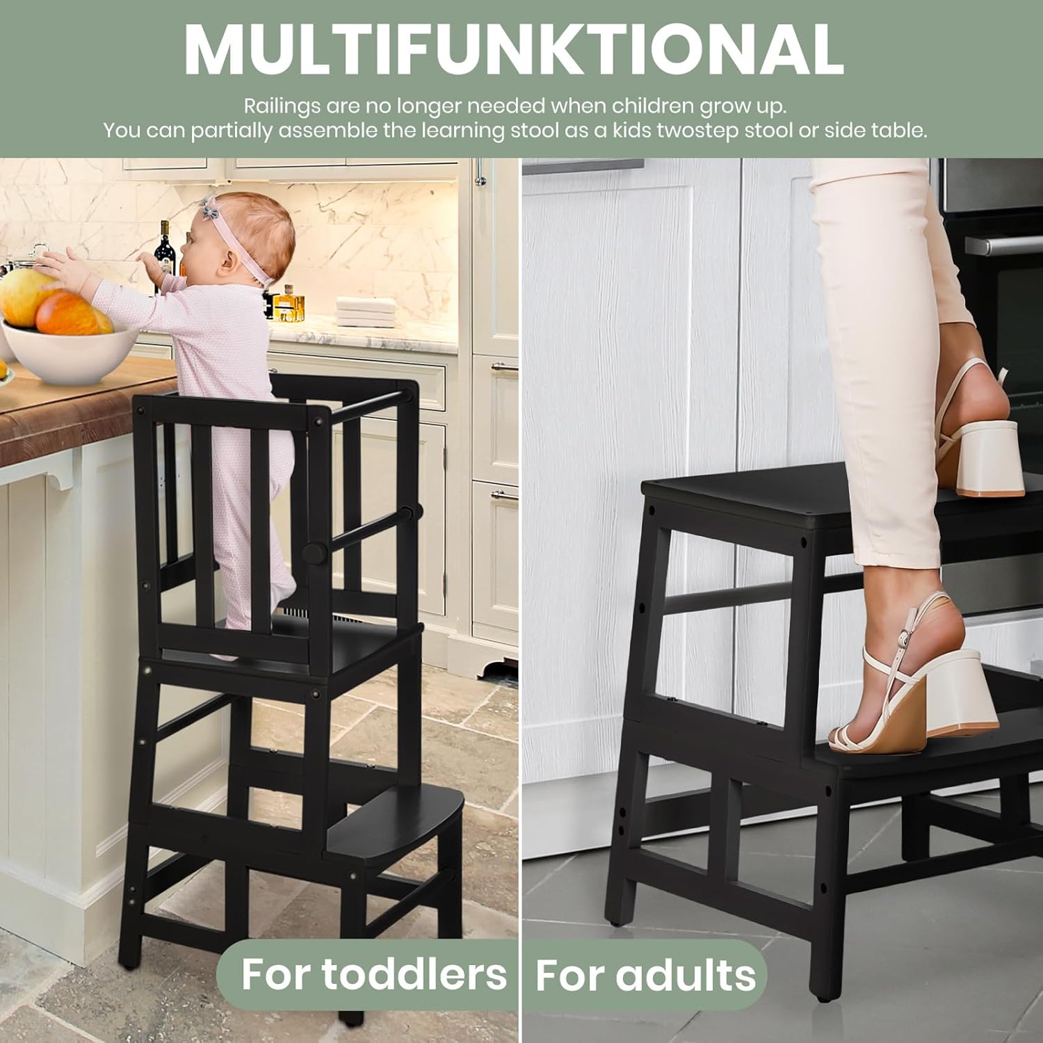 COSYLAND Kids Kitchen Step Stool – Safe & Stable Bamboo Tower