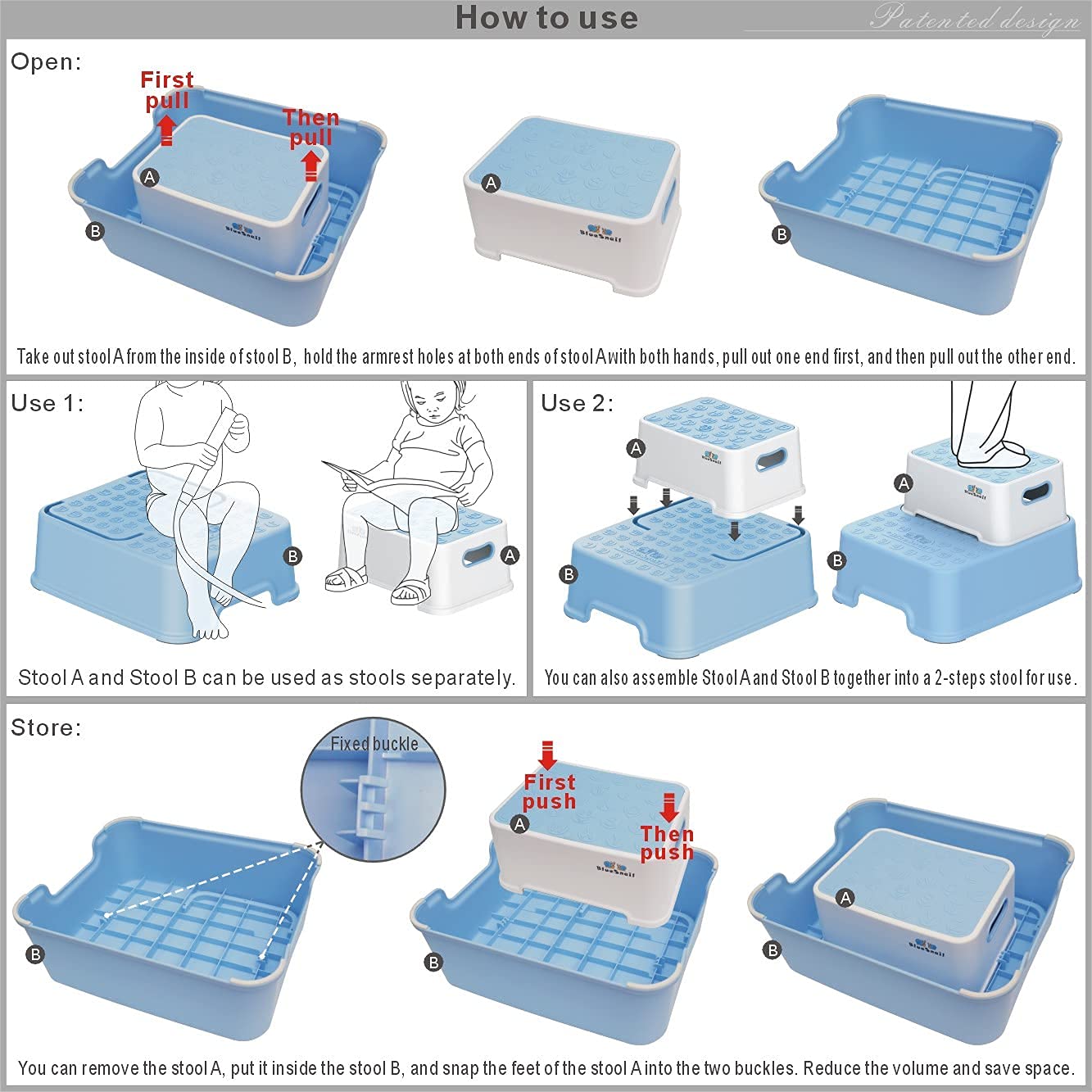 BlueSnail Double-Step Stool – Sturdy & Safe