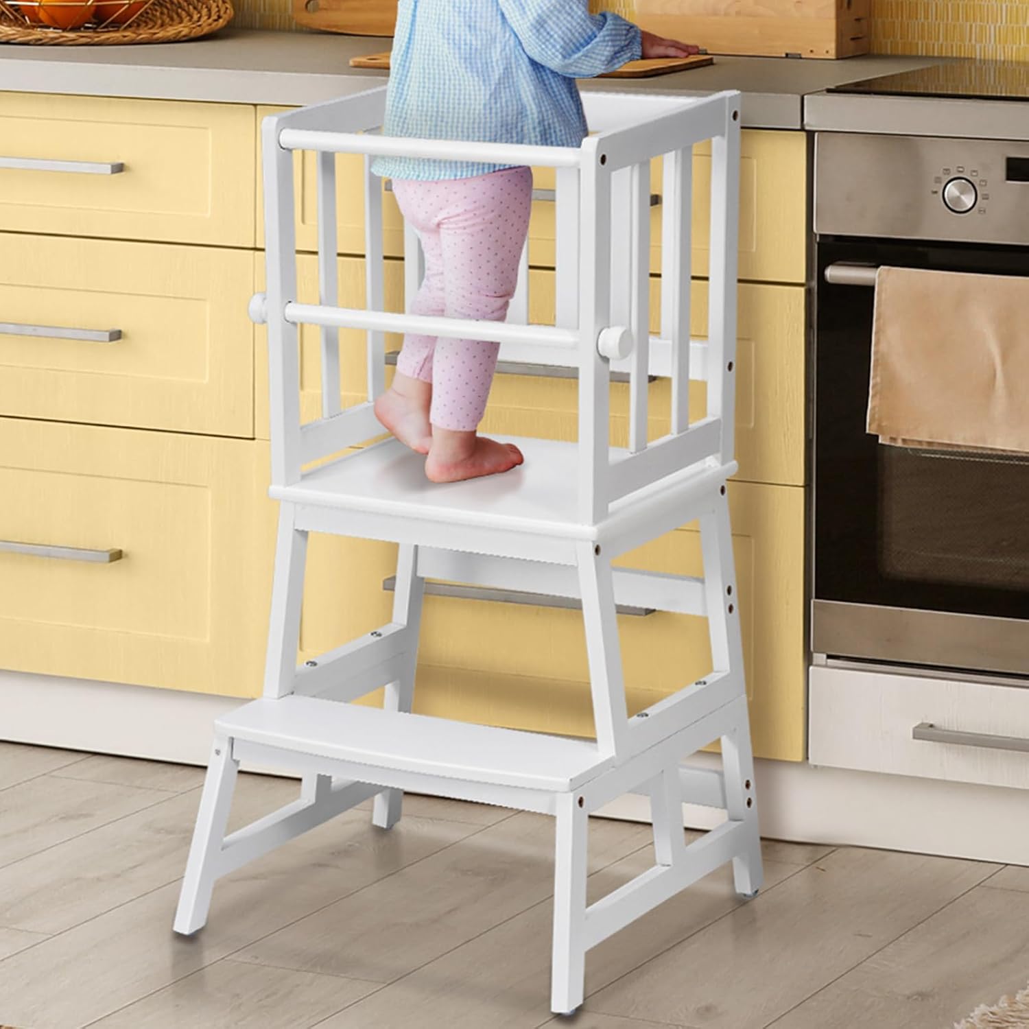 COSYLAND Kids Kitchen Step Stool – Safe & Stable Bamboo Tower