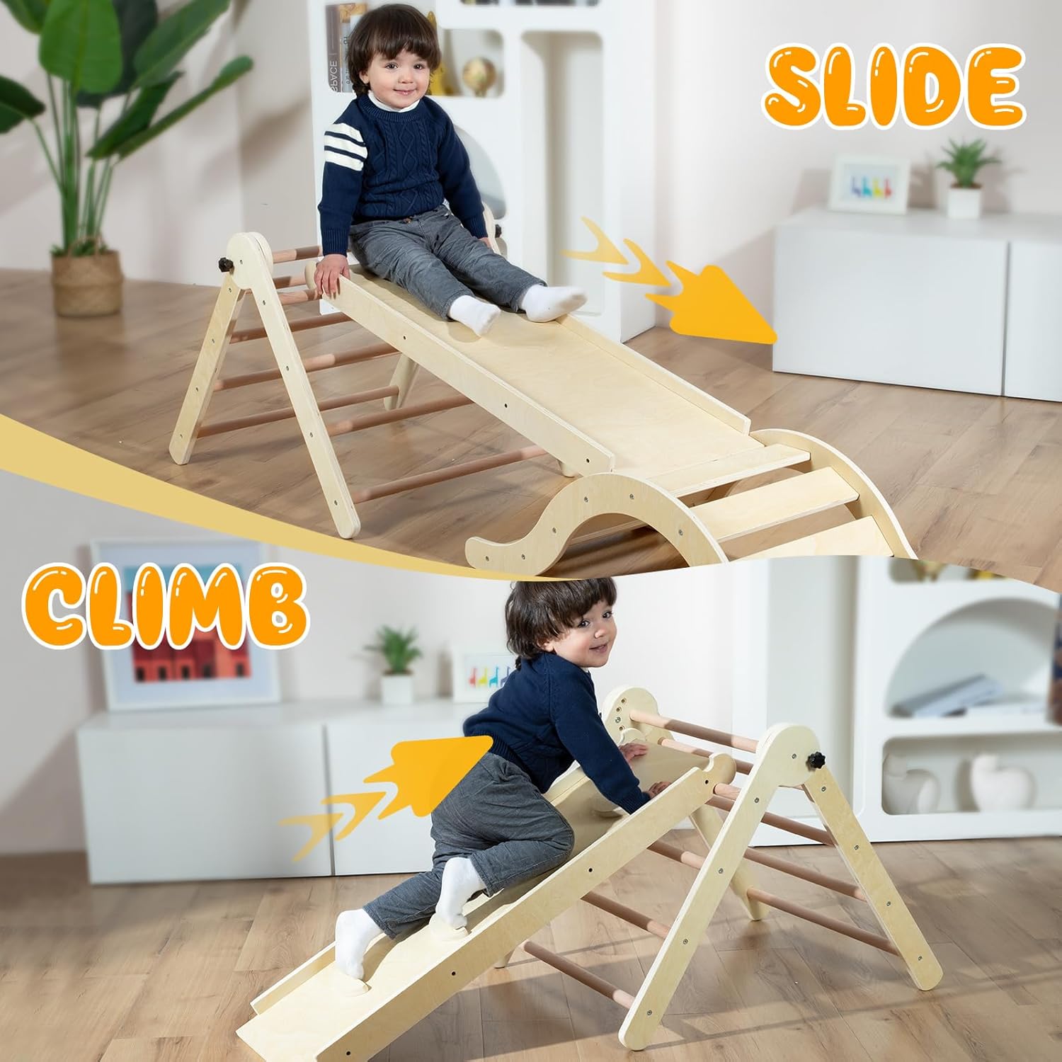 Montessori-Inspired Pikler Climber – Natural Wood, 5-in-1 Set