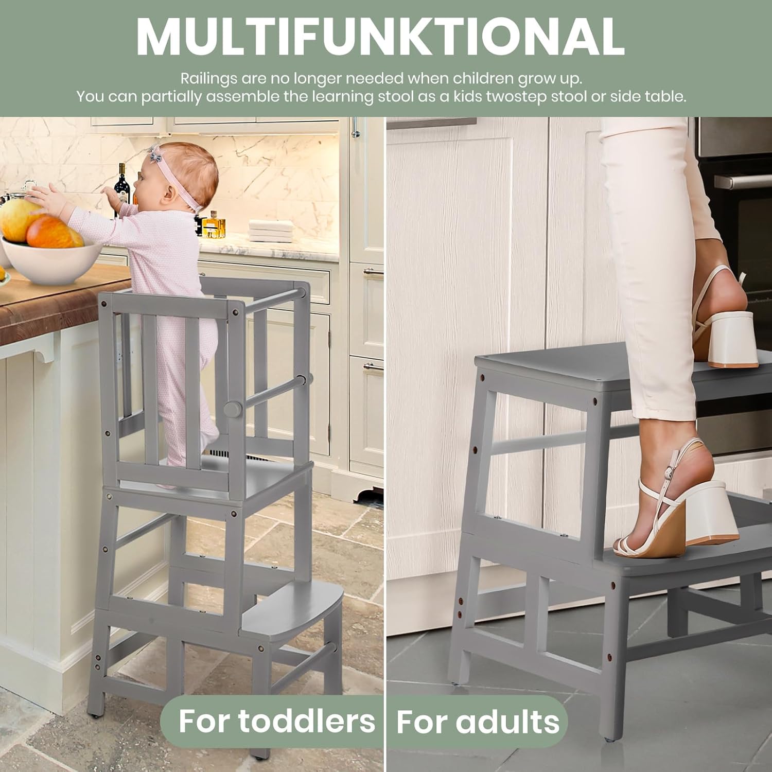 COSYLAND Kids Kitchen Step Stool – Safe & Stable Bamboo Tower