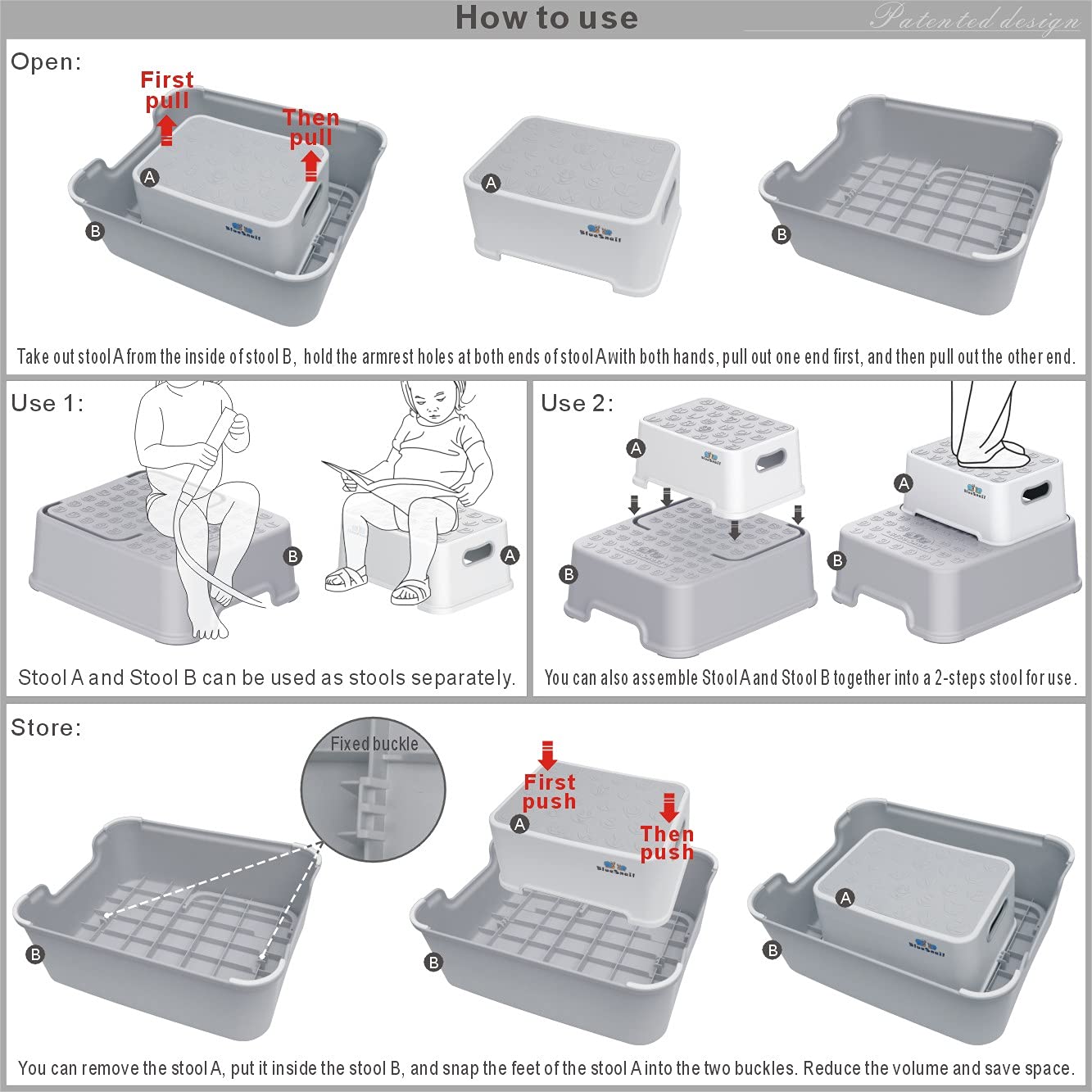 BlueSnail Double-Step Stool – Sturdy & Safe