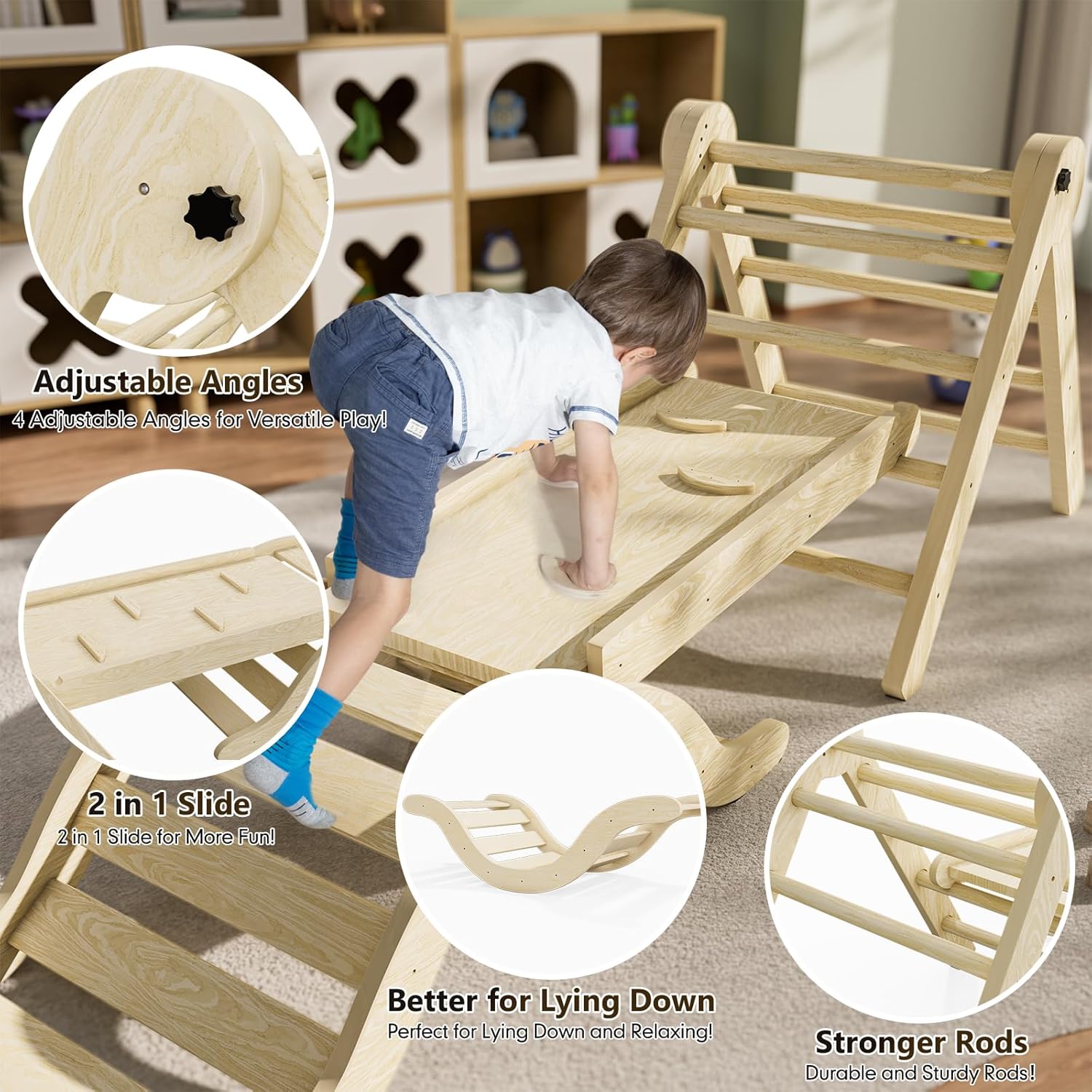 Montessori-Inspired Pikler Climber – Natural Wood, 5-in-1 Set