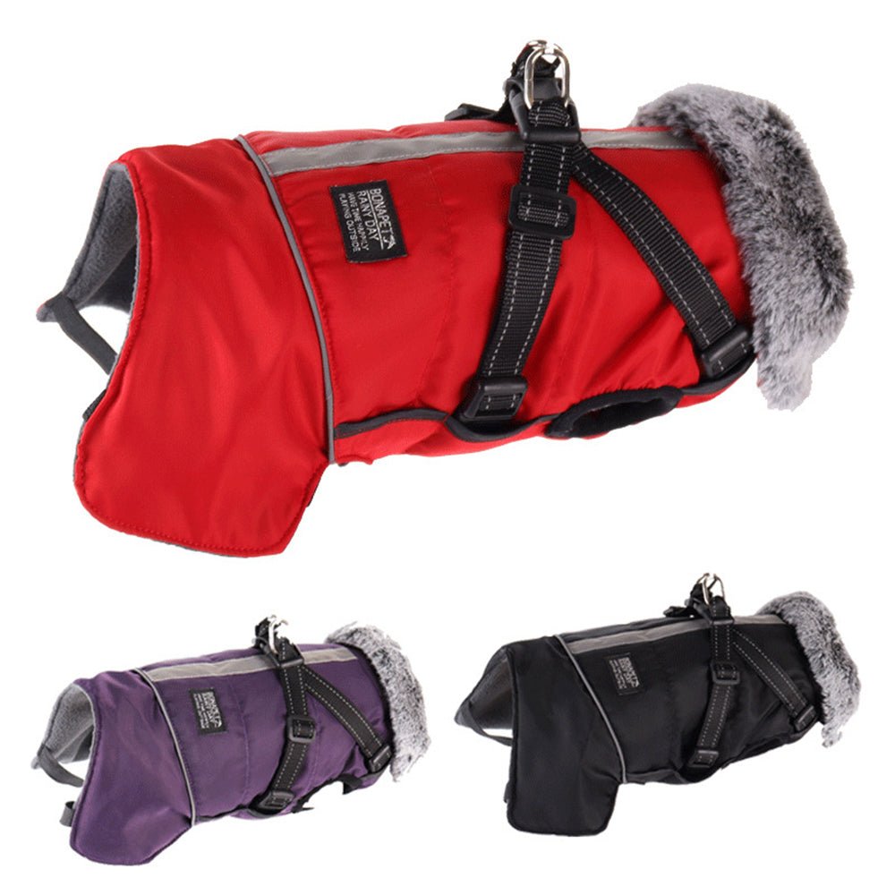 Winter Warm Fur Collar Waterproof Dog Jacket